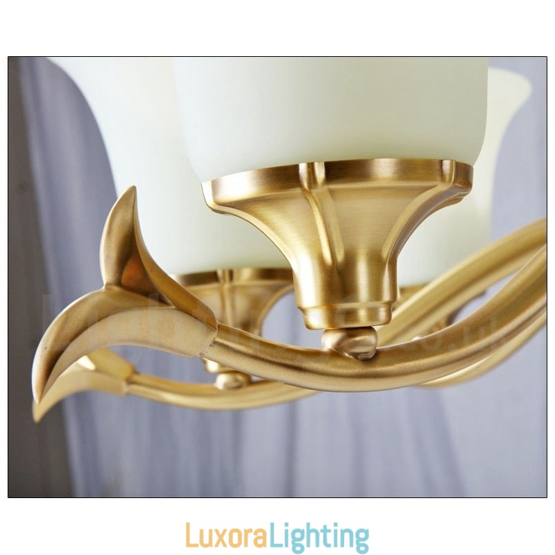 Designer Touch Decorative Pure Brass Luxurious Rustic Retro Vintage Brass Stone Pendant Candle Chandelier with Glass Shades