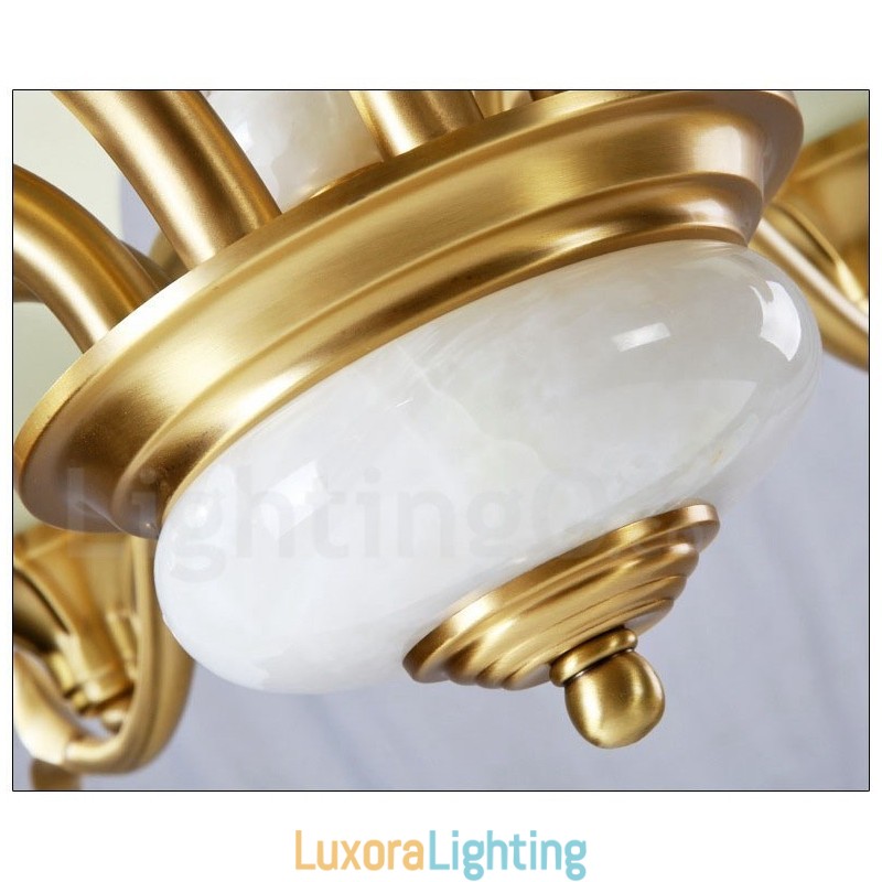 Designer Touch Decorative Pure Brass Luxurious Rustic Retro Vintage Brass Stone Pendant Candle Chandelier with Glass Shades