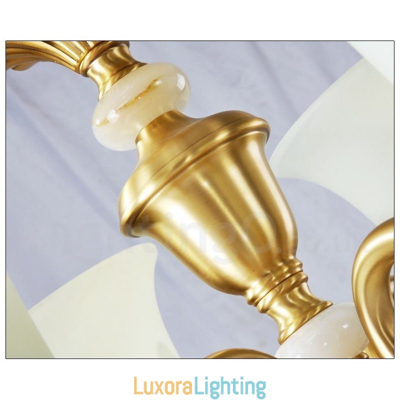 Designer Touch Decorative Pure Brass Luxurious Rustic Retro Vintage Brass Stone Pendant Candle Chandelier with Glass Shades