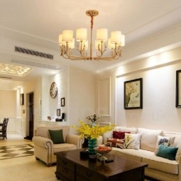 Designer Touch Decorative Pure Brass Luxurious Rustic Retro Vintage Brass Pendant Candle Chandelier with Fabric Shades