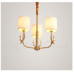 Designer Touch Decorative Pure Brass Luxurious Rustic Retro Vintage Brass Pendant Candle Chandelier with Fabric Shades