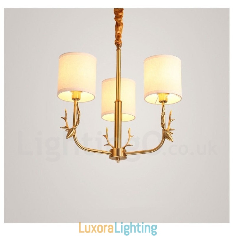 Designer Touch Decorative Pure Brass Luxurious Rustic Retro Vintage Brass Pendant Candle Chandelier with Fabric Shades