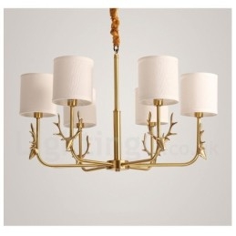 Designer Touch Decorative Pure Brass Luxurious Rustic Retro Vintage Brass Pendant Candle Chandelier with Fabric Shades