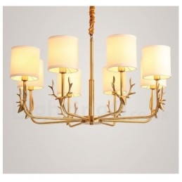 Designer Touch Decorative Pure Brass Luxurious Rustic Retro Vintage Brass Pendant Candle Chandelier with Fabric Shades
