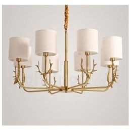 Designer Touch Decorative Pure Brass Luxurious Rustic Retro Vintage Brass Pendant Candle Chandelier with Fabric Shades