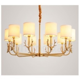 Designer Touch Decorative Pure Brass Luxurious Rustic Retro Vintage Brass Pendant Candle Chandelier with Fabric Shades