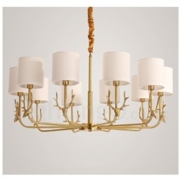 Designer Touch Decorative Pure Brass Luxurious Rustic Retro Vintage Brass Pendant Candle Chandelier with Fabric Shades