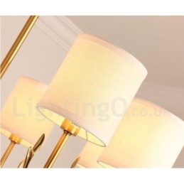 Designer Touch Decorative Pure Brass Luxurious Rustic Retro Vintage Brass Pendant Candle Chandelier with Fabric Shades
