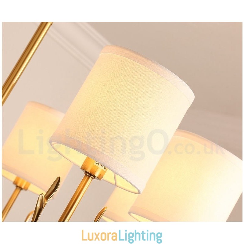 Designer Touch Decorative Pure Brass Luxurious Rustic Retro Vintage Brass Pendant Candle Chandelier with Fabric Shades