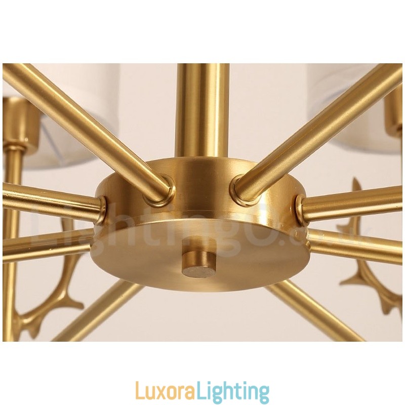 Designer Touch Decorative Pure Brass Luxurious Rustic Retro Vintage Brass Pendant Candle Chandelier with Fabric Shades