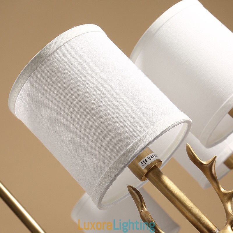 Designer Touch Decorative Pure Brass Luxurious Rustic Retro Vintage Brass Pendant Candle Chandelier with Fabric Shades