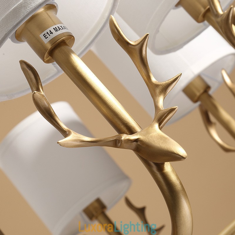 Designer Touch Decorative Pure Brass Luxurious Rustic Retro Vintage Brass Pendant Candle Chandelier with Fabric Shades