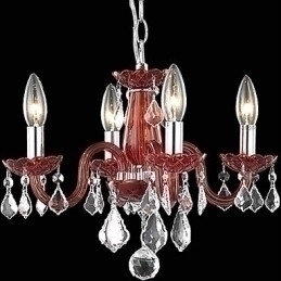 Designer Touch Decorative Candle Featured Crystal Chandelier with 4 Lights in Red