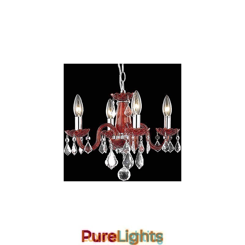 Designer Touch Decorative Candle Featured Crystal Chandelier with 4 Lights in Red