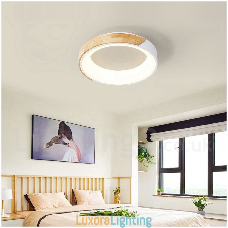 Designer Touch Decorative Dimmable Multi Colours Round Wood Ceiling Light with Acrylic Shade Ceiling Lamp Nordic Style