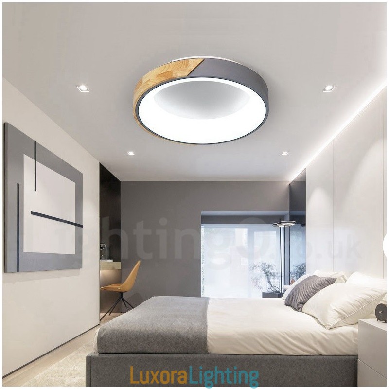 Designer Touch Decorative Dimmable Multi Colours Round Wood Ceiling Light with Acrylic Shade Ceiling Lamp Nordic Style