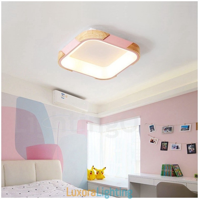 Designer Touch Decorative Dimmable Multi Colours Square Wood Ceiling Light with Acrylic Shade Ceiling Lamp Nordic Style