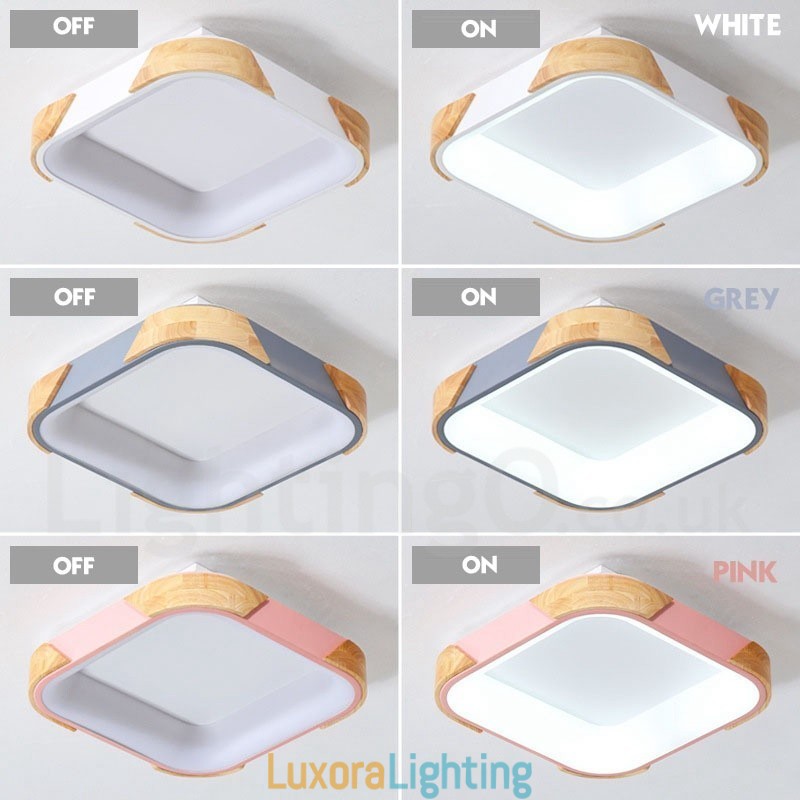 Designer Touch Decorative Dimmable Multi Colours Square Wood Ceiling Light with Acrylic Shade Ceiling Lamp Nordic Style