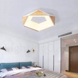 Designer Touch Decorative Dimmable Multi Colours Pentagon Wood Ceiling Light with Acrylic Shade Ceiling Lamp Nordic Style