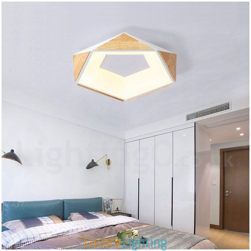 Designer Touch Decorative Dimmable Multi Colours Pentagon Wood Ceiling Light with Acrylic Shade Ceiling Lamp Nordic Style
