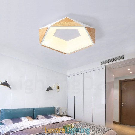 Designer Touch Decorative Dimmable Multi Colours Pentagon Wood Ceiling Light with Acrylic Shade Ceiling Lamp Nordic Style