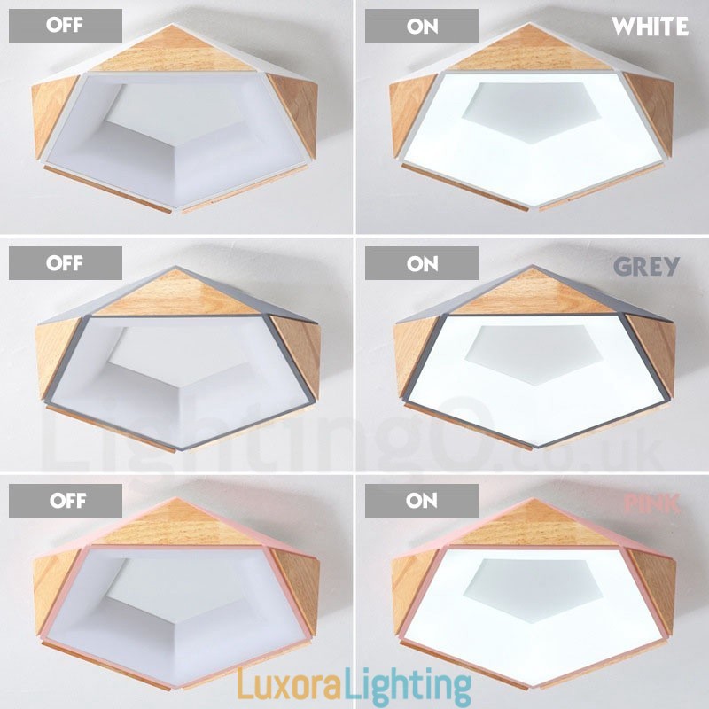 Designer Touch Decorative Dimmable Multi Colours Pentagon Wood Ceiling Light with Acrylic Shade Ceiling Lamp Nordic Style
