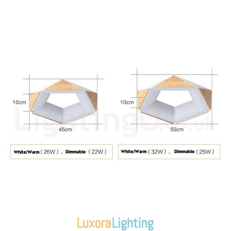 Designer Touch Decorative Dimmable Multi Colours Pentagon Wood Ceiling Light with Acrylic Shade Ceiling Lamp Nordic Style