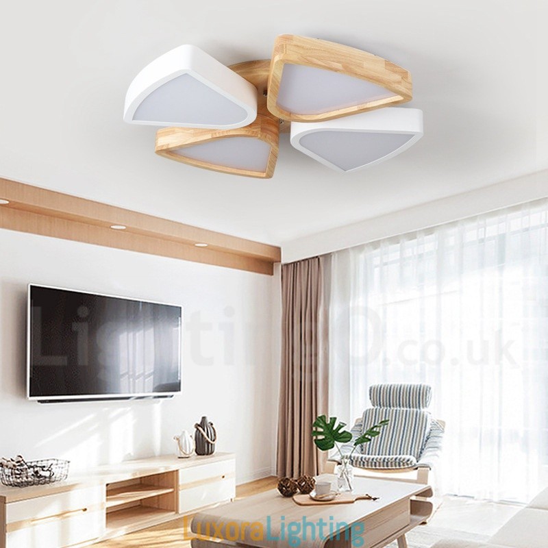 Designer Touch Decorative Dimmable Ultra thin Petal Wood Ceiling Light with Acrylic Shade Ceiling Lamp Nordic Style