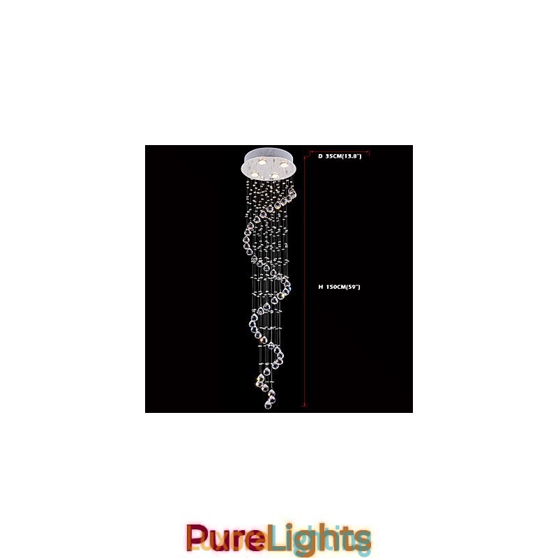 Designer Touch Decorative Crystal Pendant Light Chandelier Lighting 4 Lights Silver Canpoy Clear K9 Crystal Helix Ceiling Lamps H150CM