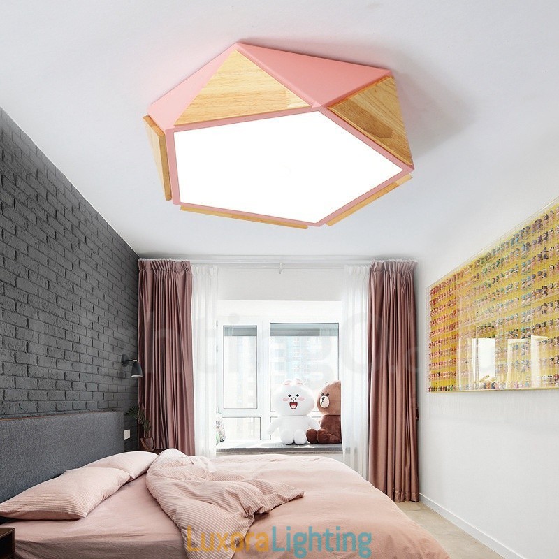 Designer Touch Decorative Dimmable Macaron Multi Colours Wood Ceiling Light with Acrylic Shade Ceiling Lamp Nordic Style