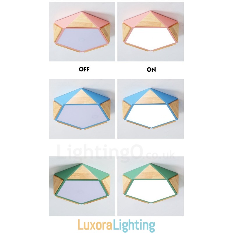 Designer Touch Decorative Dimmable Macaron Multi Colours Wood Ceiling Light with Acrylic Shade Ceiling Lamp Nordic Style
