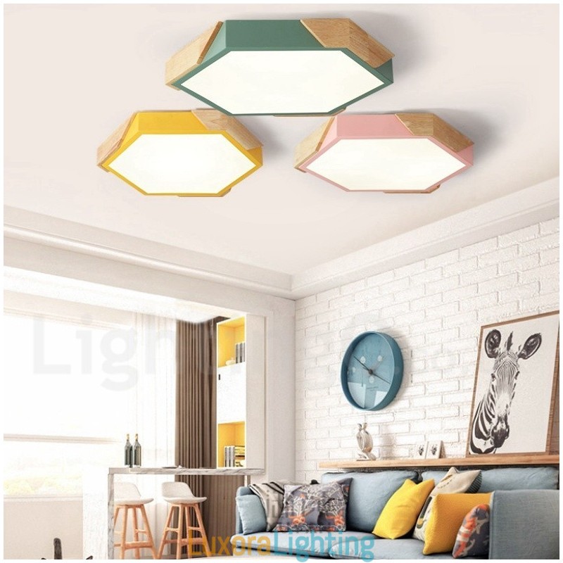 Designer Touch Decorative Dimmable Macaron Ultra thin Multi Colours Wood Ceiling Light with Acrylic Shade Ceiling Lamp Nordic Style