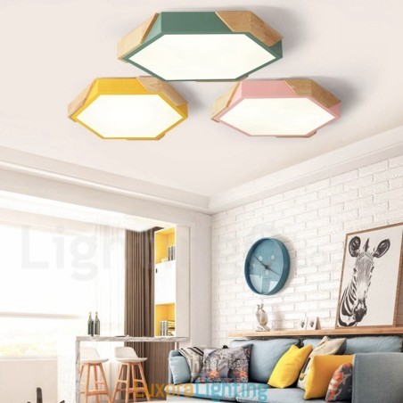 Designer Touch Decorative Dimmable Macaron Ultra thin Multi Colours Wood Ceiling Light with Acrylic Shade Ceiling Lamp Nordic Style