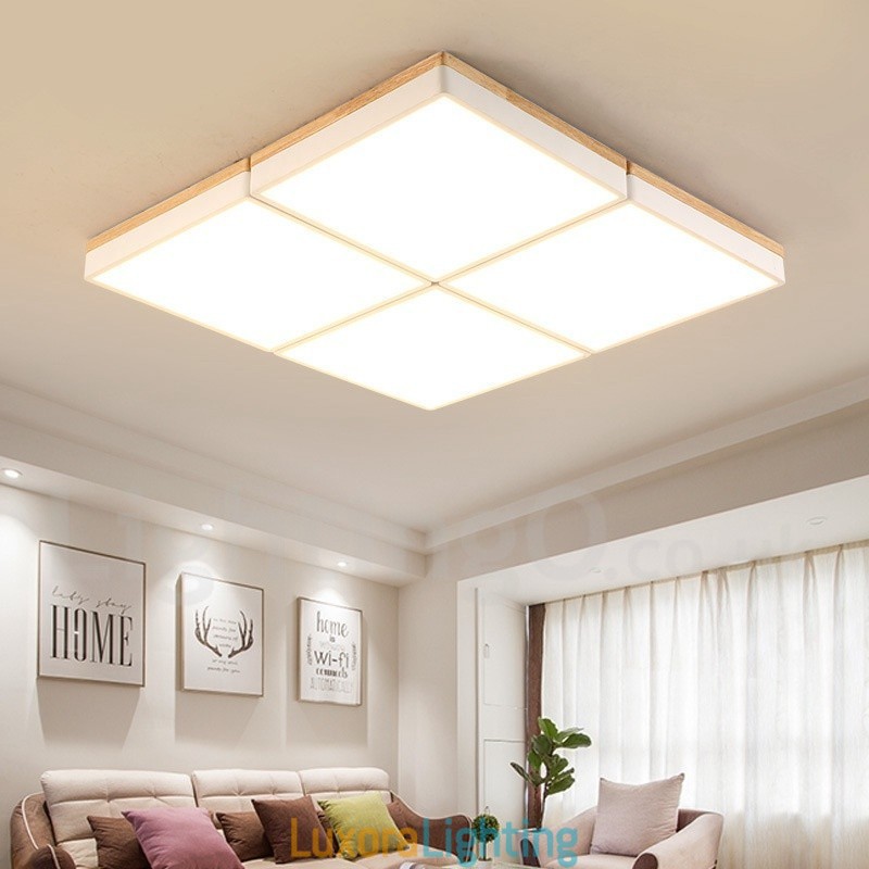 Designer Touch Decorative Large Square Dimmable Macaron Ultra thin Multi Colours Wood Ceiling Light with Acrylic Shade Ceiling Lamp Nordic Style