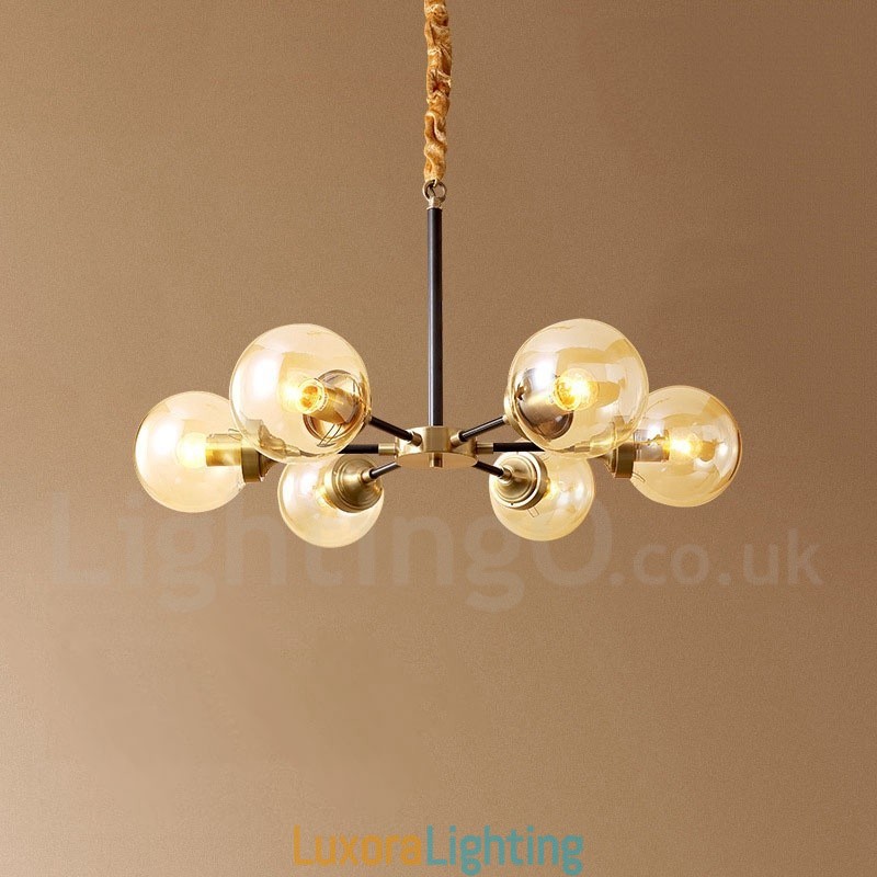 Designer Touch Decorative Pure Brass Luxurious Rustic Retro Vintage Brass Pendant Chandelier with Glass Shades