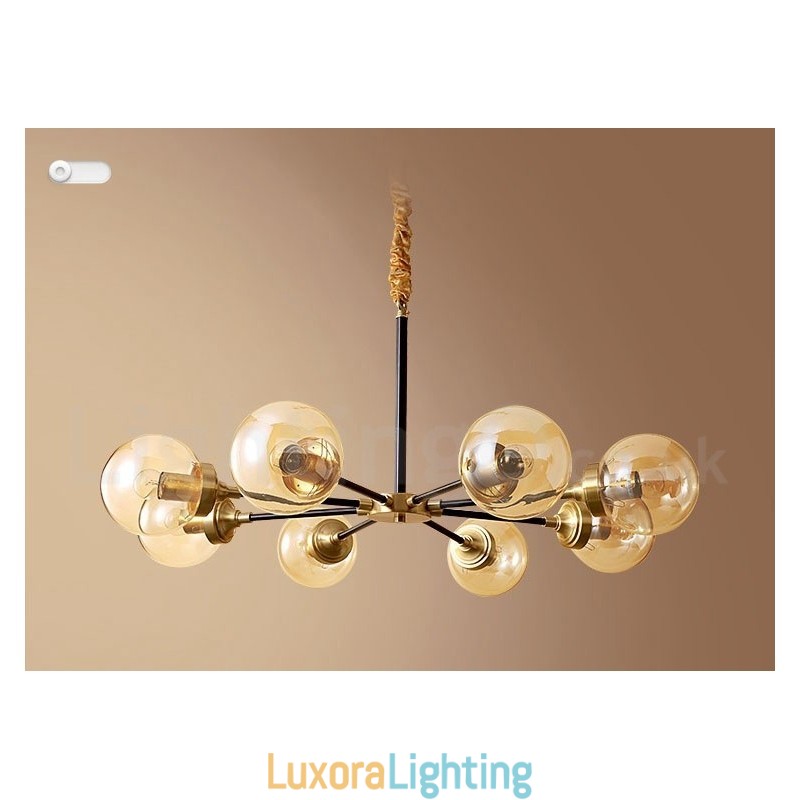 Designer Touch Decorative Pure Brass Luxurious Rustic Retro Vintage Brass Pendant Chandelier with Glass Shades