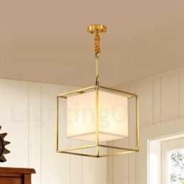 Designer Touch Decorative Pure Brass Simple Rustic Retro Vintage Brass Pendant Light with Fabric Shade