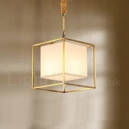 Designer Touch Decorative Pure Brass Simple Rustic Retro Vintage Brass Pendant Light with Fabric Shade