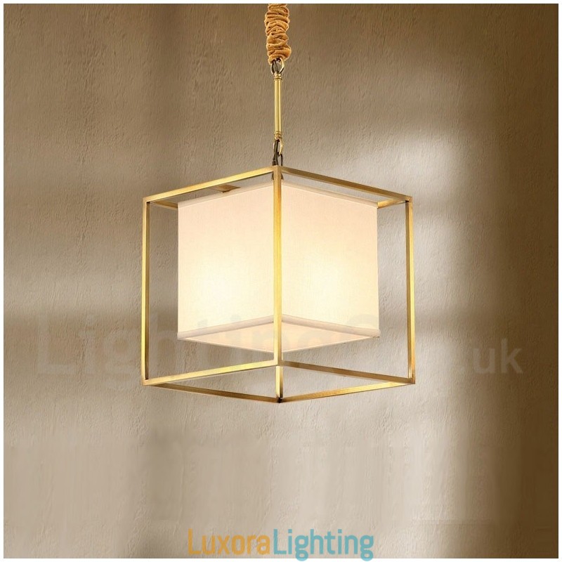 Designer Touch Decorative Pure Brass Simple Rustic Retro Vintage Brass Pendant Light with Fabric Shade
