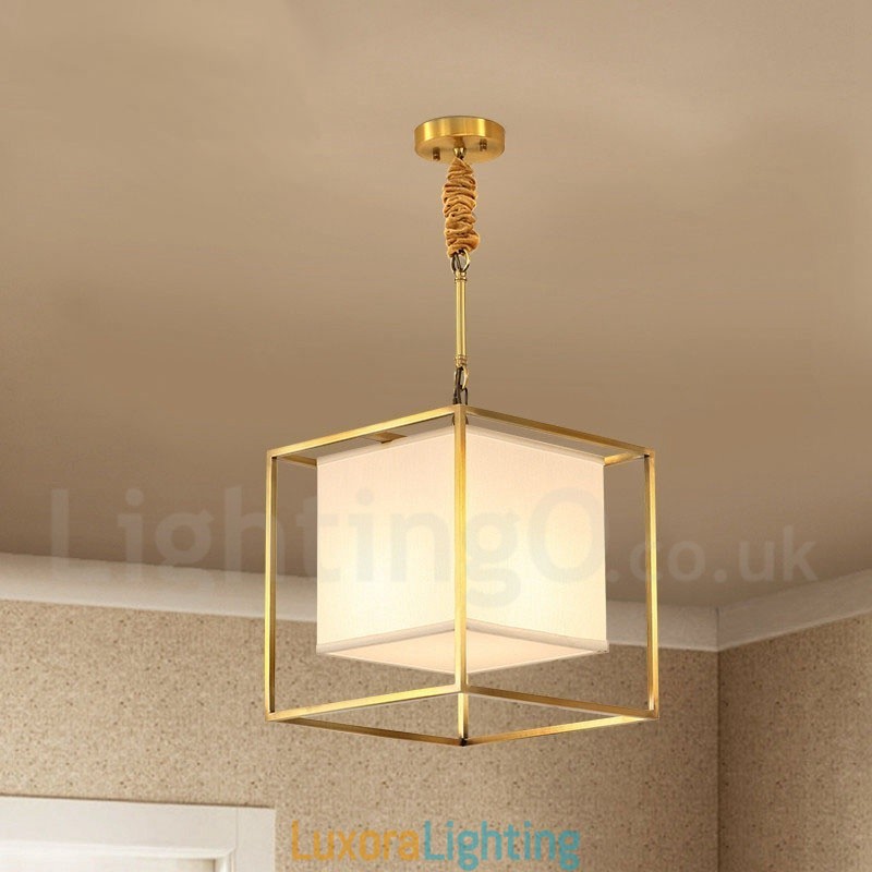 Designer Touch Decorative Pure Brass Simple Rustic Retro Vintage Brass Pendant Light with Fabric Shade