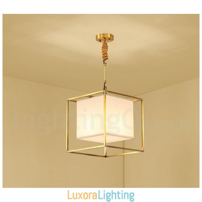Designer Touch Decorative Pure Brass Simple Rustic Retro Vintage Brass Pendant Light with Fabric Shade