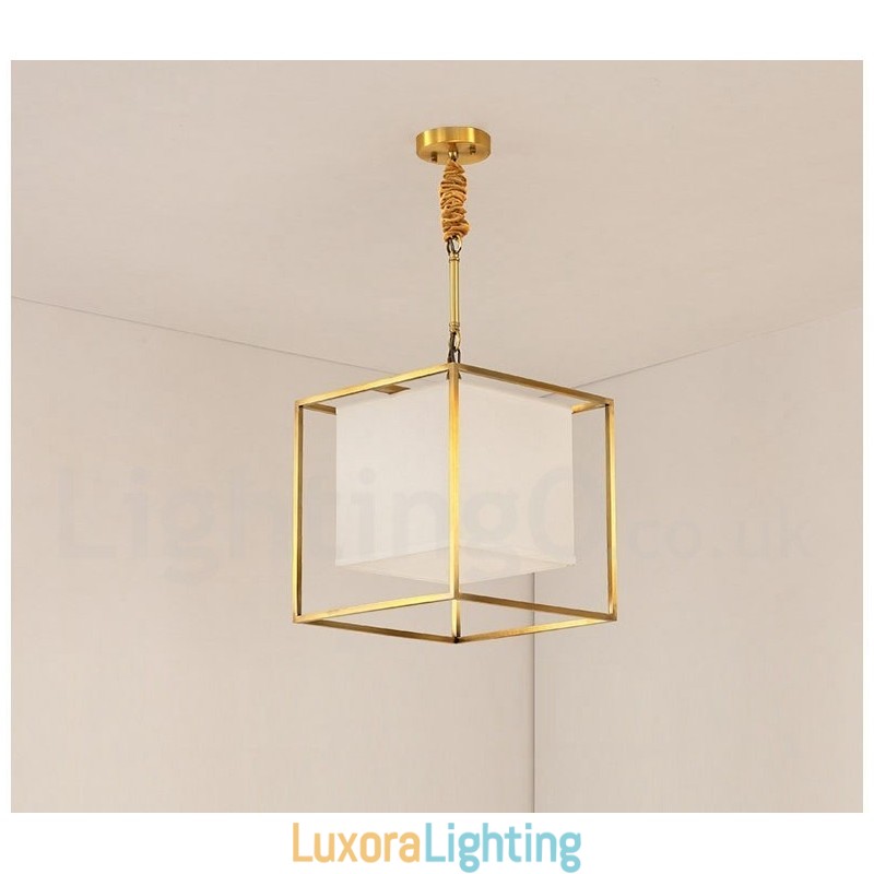 Designer Touch Decorative Pure Brass Simple Rustic Retro Vintage Brass Pendant Light with Fabric Shade