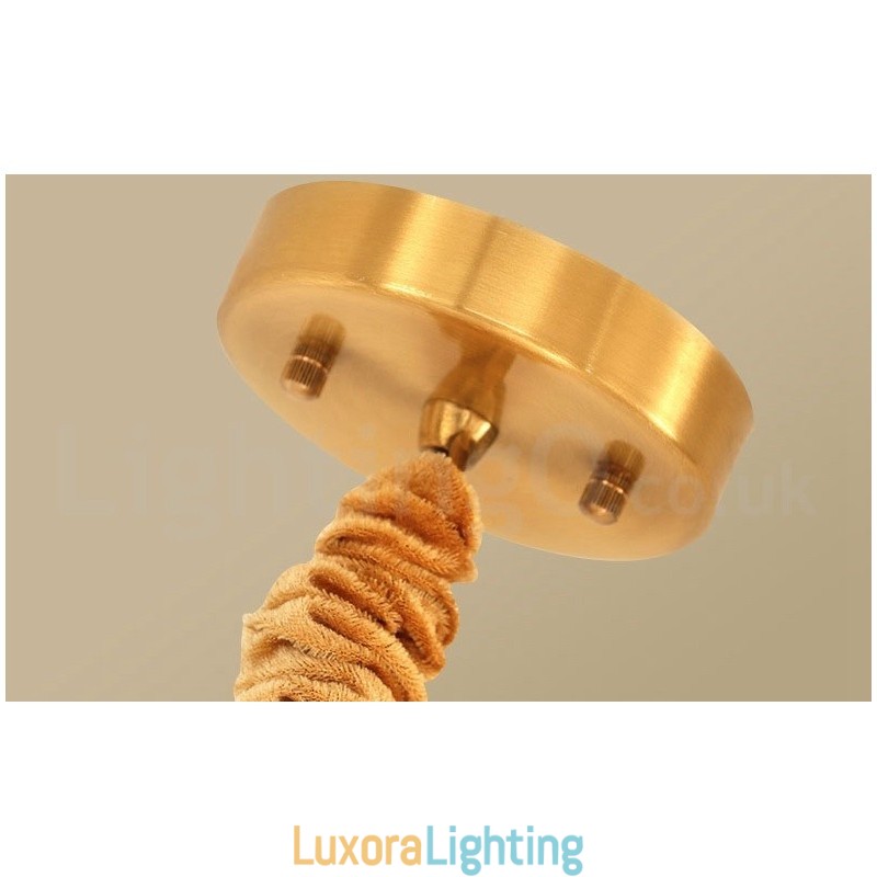 Designer Touch Decorative Pure Brass Simple Rustic Retro Vintage Brass Pendant Light with Fabric Shade