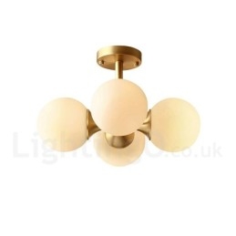 Designer Touch Decorative 4 Light Pure Brass Modern Contemporary Simple Rustic Retro Vintage Flush Mount Ceiling Light with Glass Shades