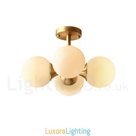 Designer Touch Decorative 4 Light Pure Brass Modern Contemporary Simple Rustic Retro Vintage Flush Mount Ceiling Light with Glass Shades