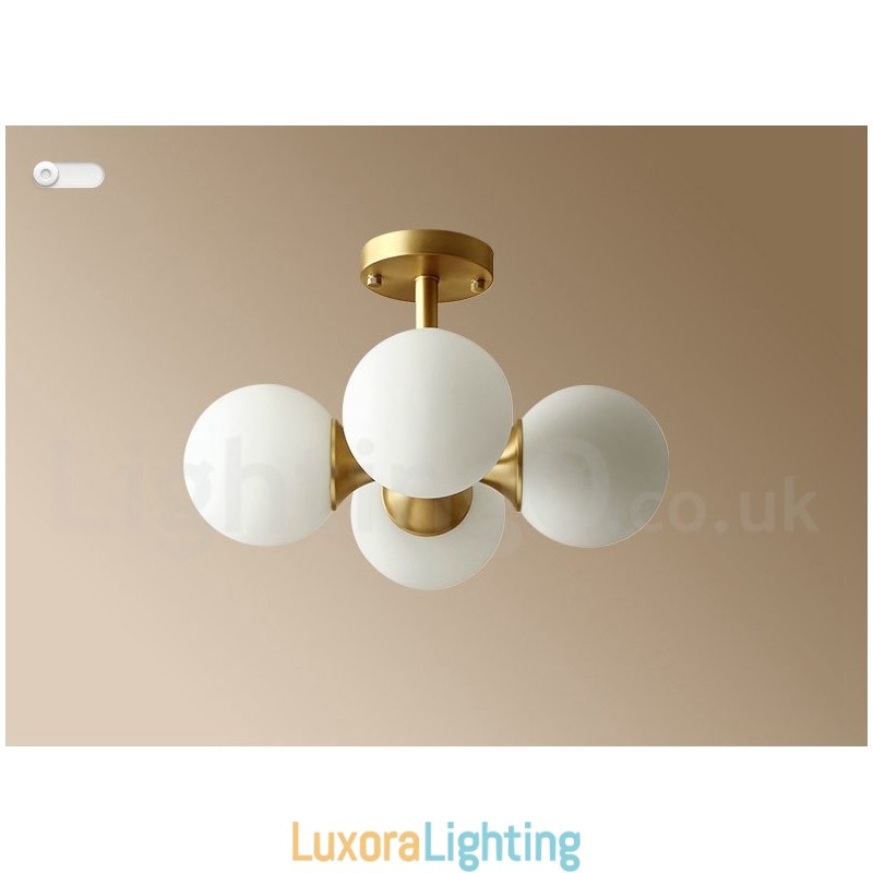 Designer Touch Decorative 4 Light Pure Brass Modern Contemporary Simple Rustic Retro Vintage Flush Mount Ceiling Light with Glass Shades