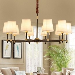 Designer Touch Decorative Pure Brass Large Luxurious Rustic Retro Vintage Brass Pendant Chandelier with Fabric Shades