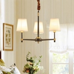 Designer Touch Decorative Pure Brass Large Luxurious Rustic Retro Vintage Brass Pendant Chandelier with Fabric Shades