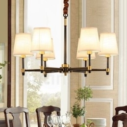 Designer Touch Decorative Pure Brass Large Luxurious Rustic Retro Vintage Brass Pendant Chandelier with Fabric Shades