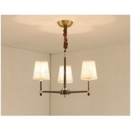 Designer Touch Decorative Pure Brass Large Luxurious Rustic Retro Vintage Brass Pendant Chandelier with Fabric Shades